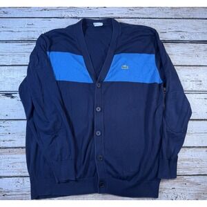 Lacoste Mens Blue Button Cotton Cardigan Sweater Stripe V-neck Size‎ 7 XL Logo